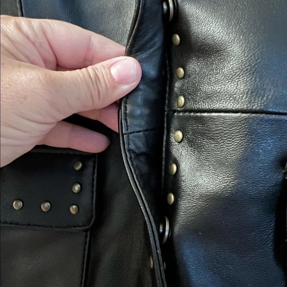WOMEN’S Black Lambs Leather Studded Blazer Jacket Size Med - Picture 3 of 6